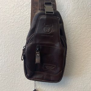 BULLCAPTAIN Genuine Leather Men Sling Backpack Multi Pocket